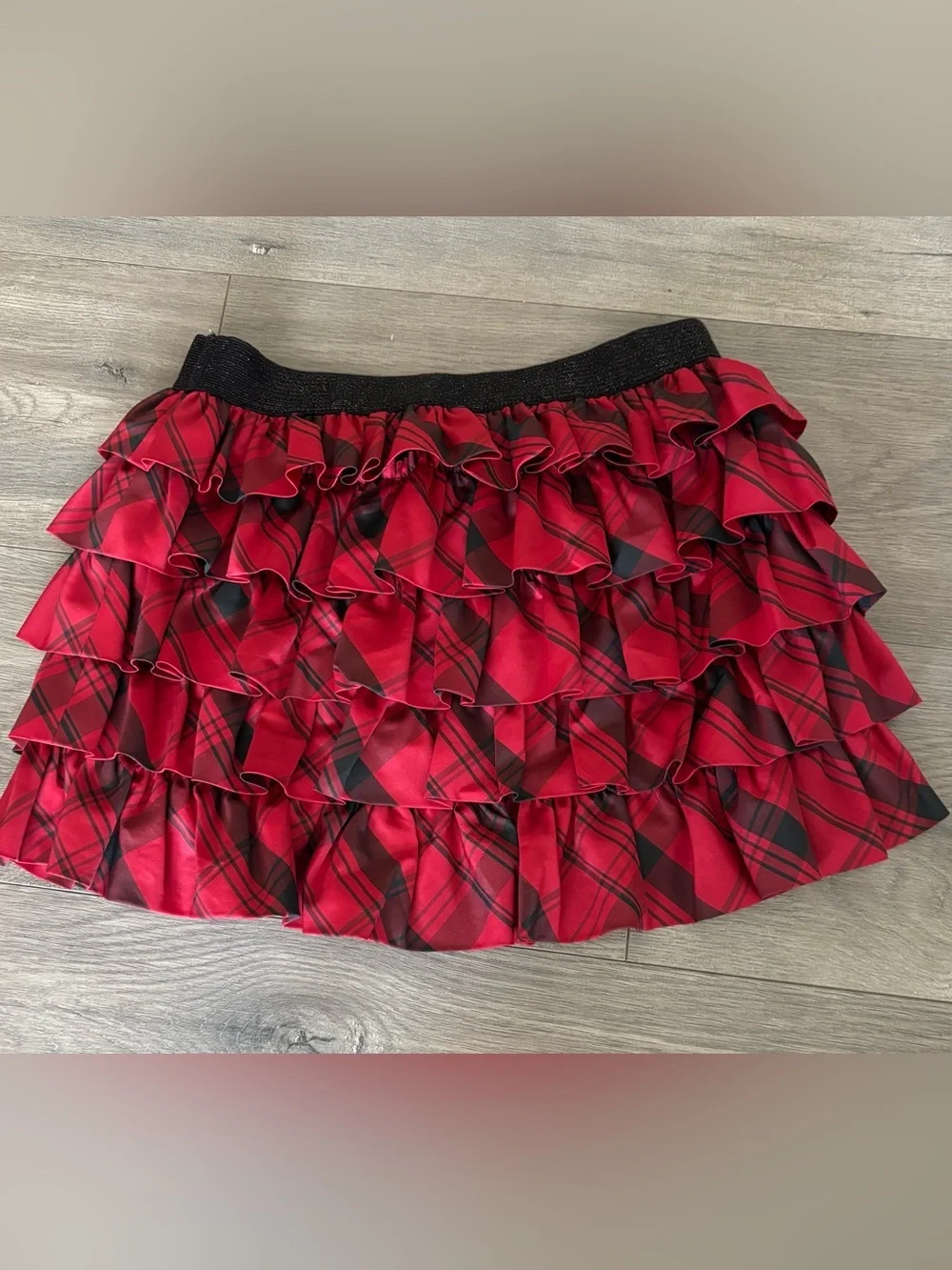 Ralph Lauren Girls Red Tartan Plaid Tiered Ruffle Skirt Size 14